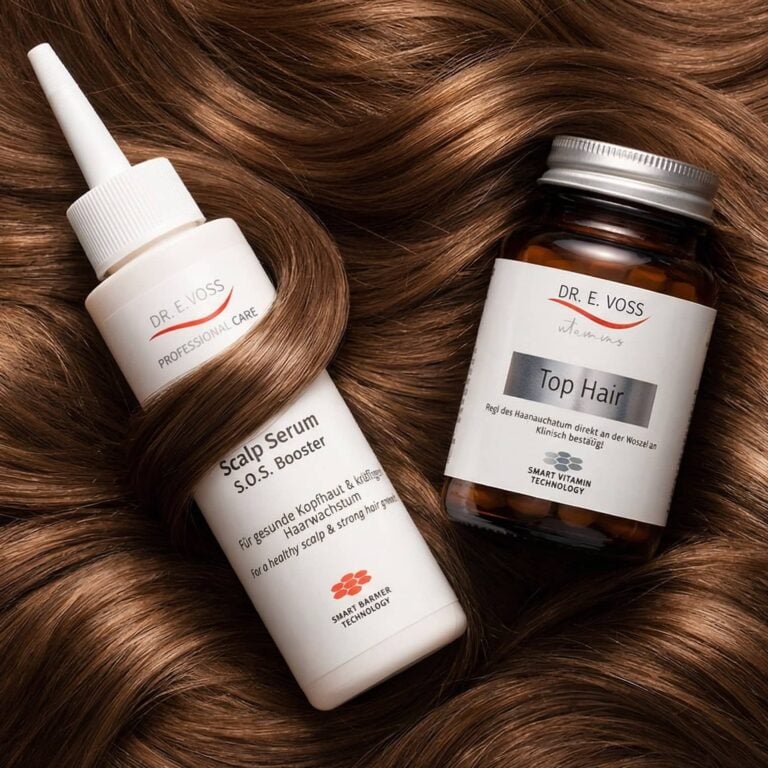 Top Hair Tabletten + Scalp Serum für Haarwachstum & Kopfhautberuhigung 11 Dr. E. Voss Hair Growth & Scalp Calm Bundle – Top Hair Tabletten und Scalp Serum gegen Haarausfall & für eine beruhigte Kopfhaut mitten in gesundem Haar