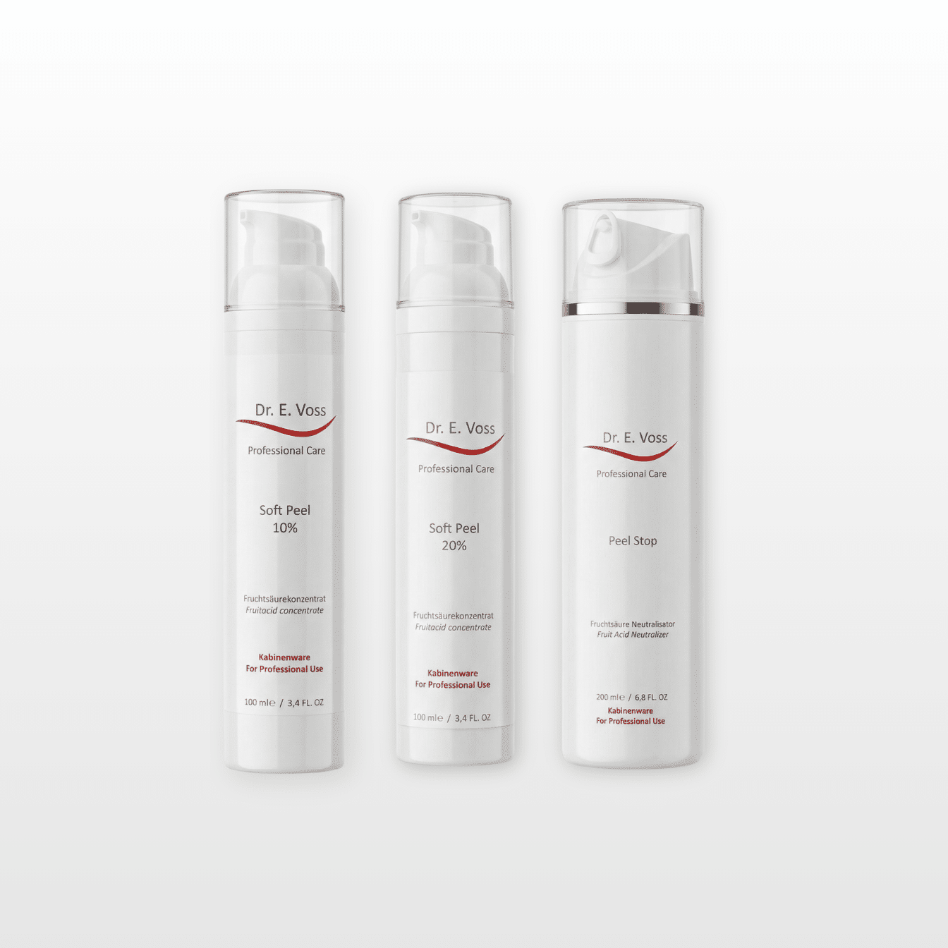 softpeel-peelstop-set Fruchtsäurepeelings für Kabinenanwendung 10 und 20 Prozent und Peel Stop nur für professionellen Einsatz bei der Kosmetikerin